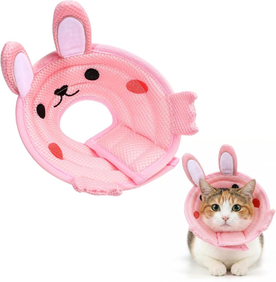 Nogeqi Soft Cone for Cats, Cute Rabbit Shape Cat Donut Collar, Adjustable Pink Cat E Collar, Lightweight Cats Cones to Stop Licking, After Surgery for Pets Dogs Kittes(M)