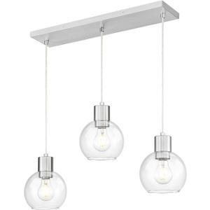 LMS Brushed Nickel Dining Room Light Fixture, 3-Light Clear Globe Glass Island Lights, Farmhouse Linear Chandeliers for Kitchen Island Pendant Light Fixtures, LMS-122SPL-BN3 (Silver)