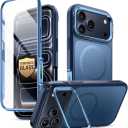 i-Blason for iPhone 17 Pro Max Case MagSafe with Stand [9H+ Tempered Glass Screen Protector] [Camera Control Button Cover] Military-Grade Protection Full-Body Heavy Duty Magnetic Case, Blue
