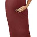 SHENHE Women's Maternity Ribbed 2 Piece Outfits Short Sleeve Crop Top Bodycon Slit Midi Skirt Set (Red, M)