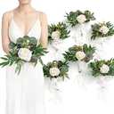 Ling's Moment Artificial Flowers White Bridesmaid Bouquet Set of 6, White and Sage Wedding Flowers Bouquets for Bridesmaids, 7 Inch Bridal Bouquets for Bridesmaids, Wedding, Ceremony, Anniversary, etc