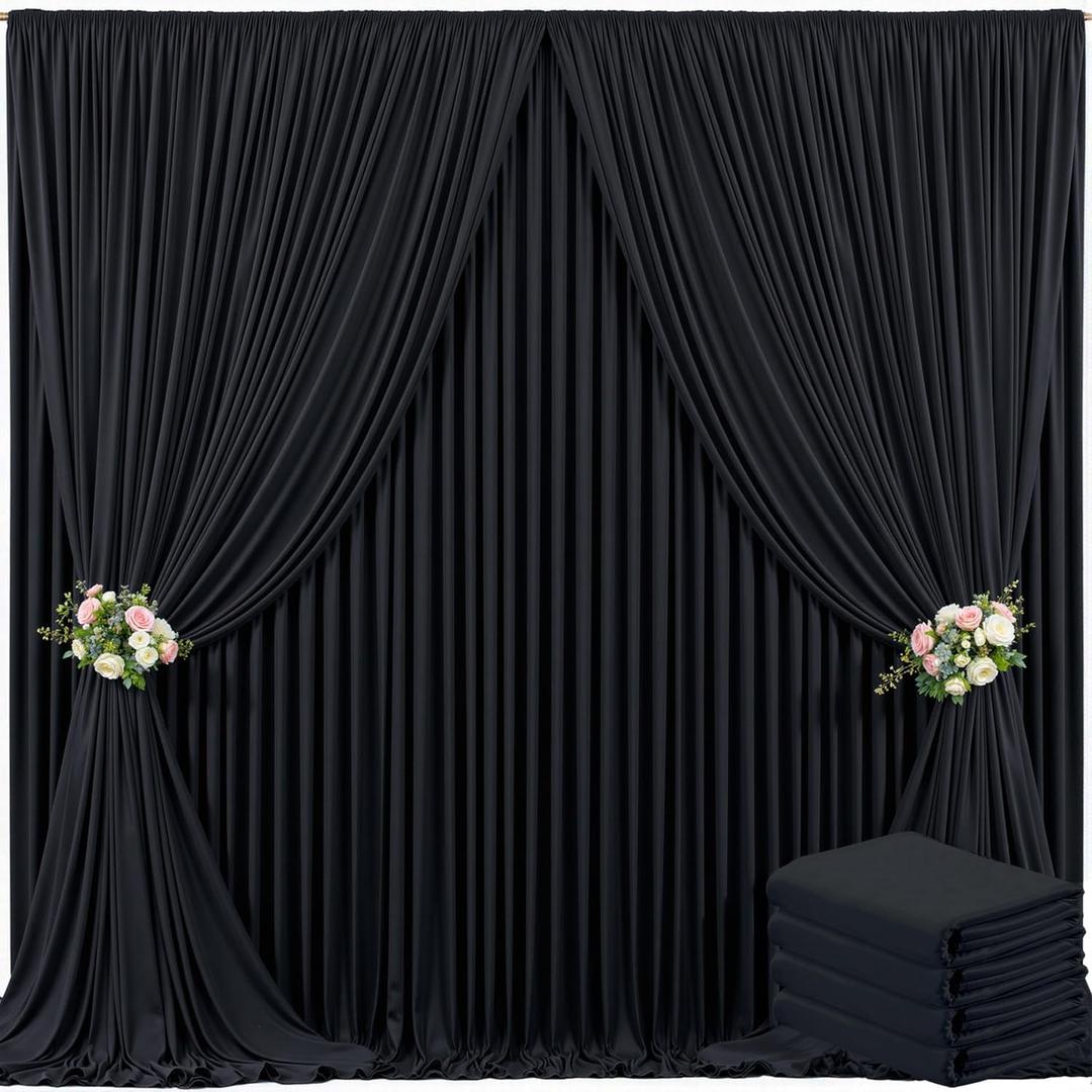 4 Panels Black Backdrop Curtain for Parties Black Wrinkle Free 20ft x 10ft Backdrop Drapes for Birthday Party Wedding Photo Photography Polyester Fabric Background Decoration