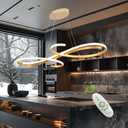 Gold Led Chandelier Dimmable Modern Chandelier for Dining Room Light Fixture Contemporary Led Pendant Light for Kitchen Island Lighting with Remote, 39.37in
