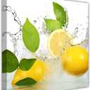 ZHOUWALLPIC Fruit Canvas Wall Art Kitchen Lemon Paintings Splash Water Food Picture Prints for Restaurant Decor Framed(Kitchen-3,12.00" x 12.00")