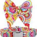 Dog Collar and Bow Tie for Girls Floral Collar Trendy Sailor Bowtie Collar New Puppy Gift (M)