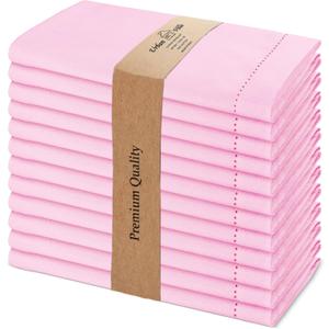 Urban Villa Easter Cloth Napkins Hemstitch Solid Pink 100% Cotton Absorbent Dinner Napkins (Set of 12) 20x20 Inches Soft Durable Washable Reusable Ideal for Everyday Use Wedding Parties Cloth Napkins