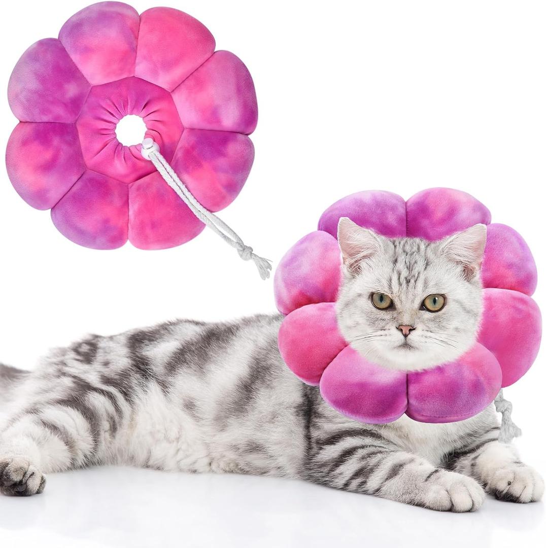 Flower Cat Cone, Cat Cone Collar Soft Recovery E-Collar, Elizabethan Collar for Cats to Stop Licking (Rose Purple, M)