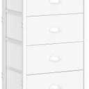 Sthmec Nightstand with Charging Station,LED White Nightstands with 5 Fabric Drawers PU Finish, Bedside End Tables, 2-Tier Open Storage Shelf Side Table Nightstand with Drawers for Bedroom,White
