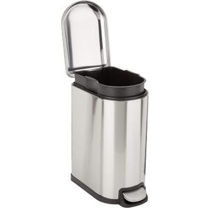 Amazon Basics D-Shaped Small Trash Can with Lid and Soft-Close Foot Pedal for Bathroom, Bedroom, Living Room, Office, Smudge Resistant, 10 l / 2.6 gallon, Silver