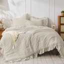 JOLLYVOGUE Queen Comforter Set, 3 Pieces Oatmeal Seersucker Comforters Queen Size, Lightweight & Fluffy Bedding Sets for All Season with 1 Ruffle Comforter and 2 Ruffle Pillowshams