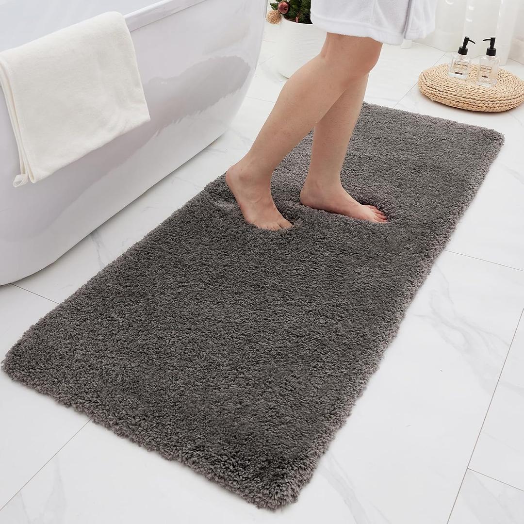 Bathroom Rugs Non Slip Washable 70x24, Ultra Thick Soft Microfiber Absorbent Bath Mats, High Density Foam Latex Non Slip Backing Bath Rugs, Fluffy Floor Carpet for Tub&Shower, Darkgrey
