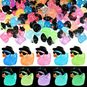 Barydat 200 Pcs Luminous Mini Resin Cowboy Ducks Bulk Glow in The Dark Miniature Western Resin Duckies Figurine with Cowboy Hat and Sunglasses Mini Figures to Hide for DIY Landscape Garden Dollhouse