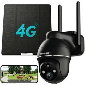 ZUMIMALL 4G LTE Cellular Security Cameras Wireless Outdoor, 2K No WiFi Cameras for Home Security with 360 View, Color Night Vision, 2-Way Talk, AI Detection, Built in SIM Card, Black
