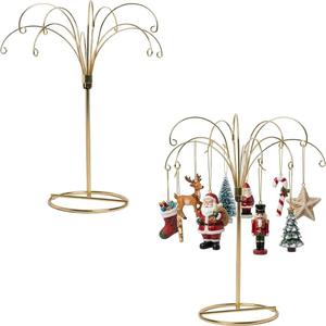 HOHIYA Ornament Display Stand Tree 2 Pcs 13.5 Inch Brass Gold Hanging Holder Heavy Duty Wire Hanger for Christmas Ball Easter Egg Home and Holiday Decorations Taiwan Made Max Load 1.5 lbs