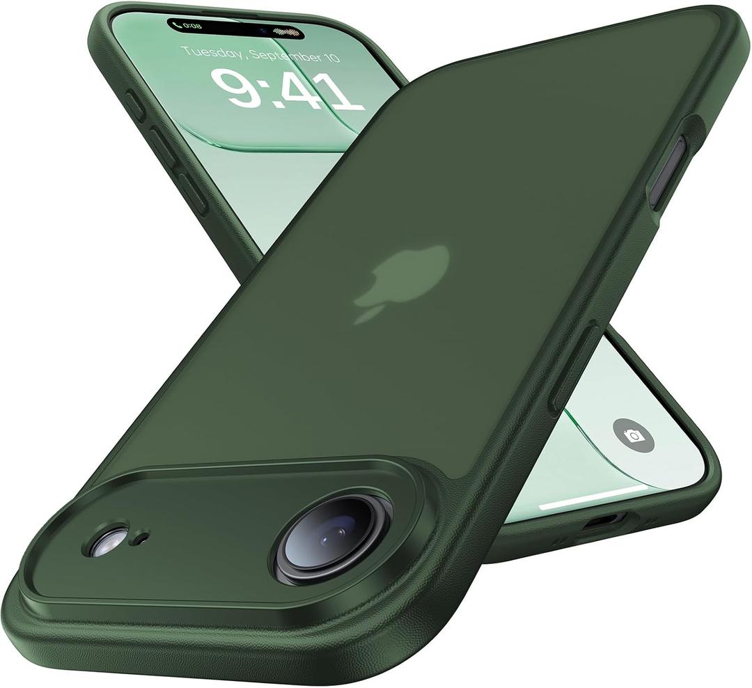 for iPhone 17 Air Case, [Ribbed Non-Slip Sides] [Military-Grade Drop Protection] [Full Camera Protection] Anti-Yellow Soft-Touch Shockproof Slim Phone Case for iPhone 17 Air, ForestGreen