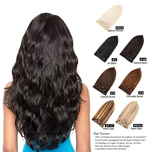 Clip in Hair Extensions Real Human Hair 14 Inch Chocolate Brown/Light Blonde #4/27 Color Double Weft 100% Remy Human Hair Thick Long Soft Silky Straight 4pcs 10clips for Women 60grams