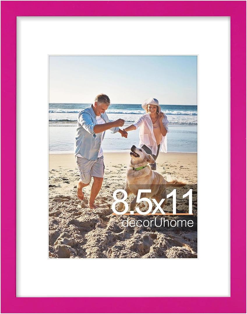 DecorUhome 8.5x11 Picture Frame, Display Pictures 6x8 with Mat or 8.5x11 without Mat, Wall & Tabletop Display Certificate Frame, Magenta, 1 Pack