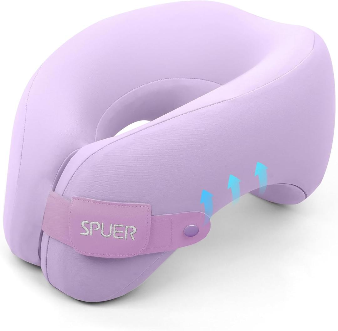 2in1 Ergonomic Memory Foam Travel Neck Pillow  Travel Pillow for All Sleep Positions on Flights, Road Trips, and Long Distance Travel with Drawstring Bag (Adjustable - Lavender)