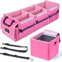 HIRALIY 4 in 1 Car Trunk Storage Organizer with Leakproof Cooler Bag, Multi-Compartment Foldable Trunk Storage Box for Car Truck SUV (Pink)