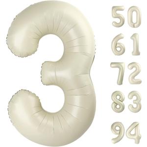 Cream 3 Balloon, Cream Number Balloons 40 Inch, 3rd Birthday Decorations for Kids Girls Boys, Men Women Party Supplies for Party Decorations, Number 3 Balloon
