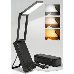 EZVALO LED Rechargeable Desk Lamp, 6000mAh Battery Operated Light, Cordless Table Lamp for Book Reading, Foldable Mini Lamp & Portable, 3 Color Dimmable Small Wireless Reading Lamp, Black