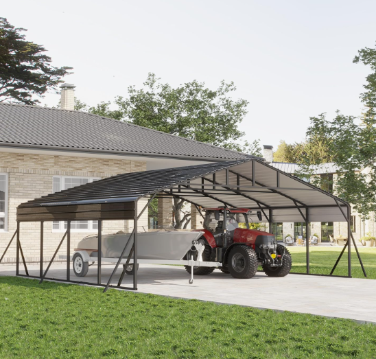 20x20 FT Metal Carport, Garage with Updated Frame Structure, Galvanized Steel Roof and Enhanced Base Canopy, Metal Garage Car Shelter Shade for Car, Boats and Truck 