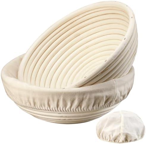 Dimpola Banneton Bread Proofing Basket Banneton Basket Set Sourdough Proofing Basket Round Proofing Bowls Handmade Rattan Baskets and Liners (Round 9 inch set of 2)