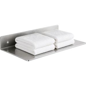Brushed Nickel Stainless Steel Floating Shelves Wall Mounted Metal Shelf Heavy Duty Picture/Photo/Plant Display Ledge, Linear Floating Shelf Modern Farmhouse Shelf (24x8)