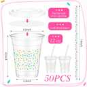 Domensi 50 Pcs Sprinkle Baby Shower Plastic Cup 12 oz Rainbow Confetti Sprinkle Thick Clear Cup Baby Shower Birthday Table Decorations Candy Color Party Supplies It's a Boy Girl