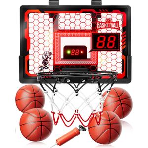 Indoor Basketball Hoop Toy for Girls - Pro Basketball Hoops with Scoreboard&4 Balls, Upgraded Backboard&Music Lights, Indoor Outdoor Basketball Sports Toys for Kids 4-8 8-12
