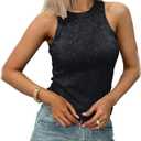 KEEPSHOWING Acid Washed Tank Top for Women Sleeveless Crewneck Ribbed Knitted Crop Tops Ripped Basic Slim Camis(BK,S) Black (Green, S)