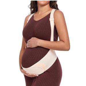 MAMODY Belly Bands For Pregnant Women Maternity Belt Pregnancy Belly Support Band Adjustable Pregnancy Belt with Back Brace Straps (Beige, Large)