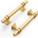 Haliwu 10 Pack Gold Cabinet Pulls, 3-3/4 inch Brushed Brass Kitchen Handles Square Dresser Drawer Hardware