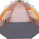 Oileus X-Large 4 Person Beach Tent Sun Shelter - Portable Sun Shade Instant Tent for Beach with Carrying Bag, Stakes, 6 Sand Pockets, Anti UV for Fishing Hiking Camping, Waterproof Windproof, Orange