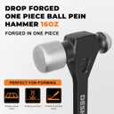3 x Ball Peen Hammer 16 oz, Drop Forged One Piece Ball Pein Hammer, Metalworking Tool with Forged Steel Construction & Shock Absorbing Grip