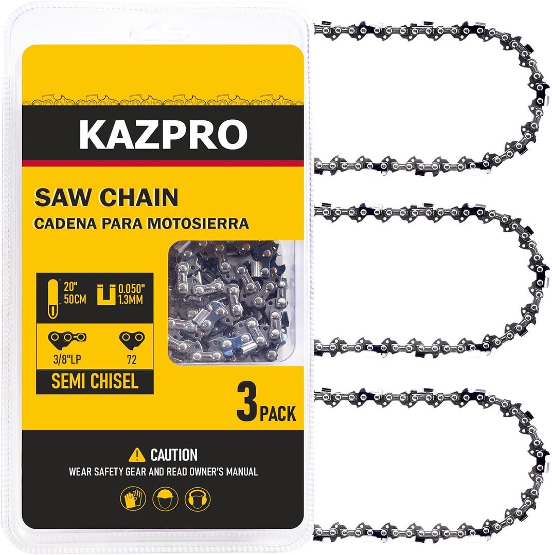20 Inch Chainsaw Chain 72 Drive Links 3/8" LP Pitch, .050" Gauge, Low kickback, Lubrication System Chainsaw Blade fits Craftsman, Echo, Homelite, Poulan, Ryobi, Wrox, etc, KP-S72 (3 Pack)