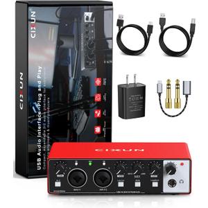 2x2 USB-C Audio Interface for PC/Mac Recording, 24-bit/192kHz, Dual TS/XLR Inputs, +48V Phantom Power, Studio/Podcast/Streaming(Matte Red)