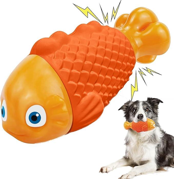 WinTour Tough Dog Toys for Aggressive Chewers, Indestructible Dog Chewers for Medium & Large Breeds, Squeaky Durable Chew Toys to Keep Them Busy, Reduce Boredom, Teeth Cleaning, Bacon Flavor Orange Nylonfish 