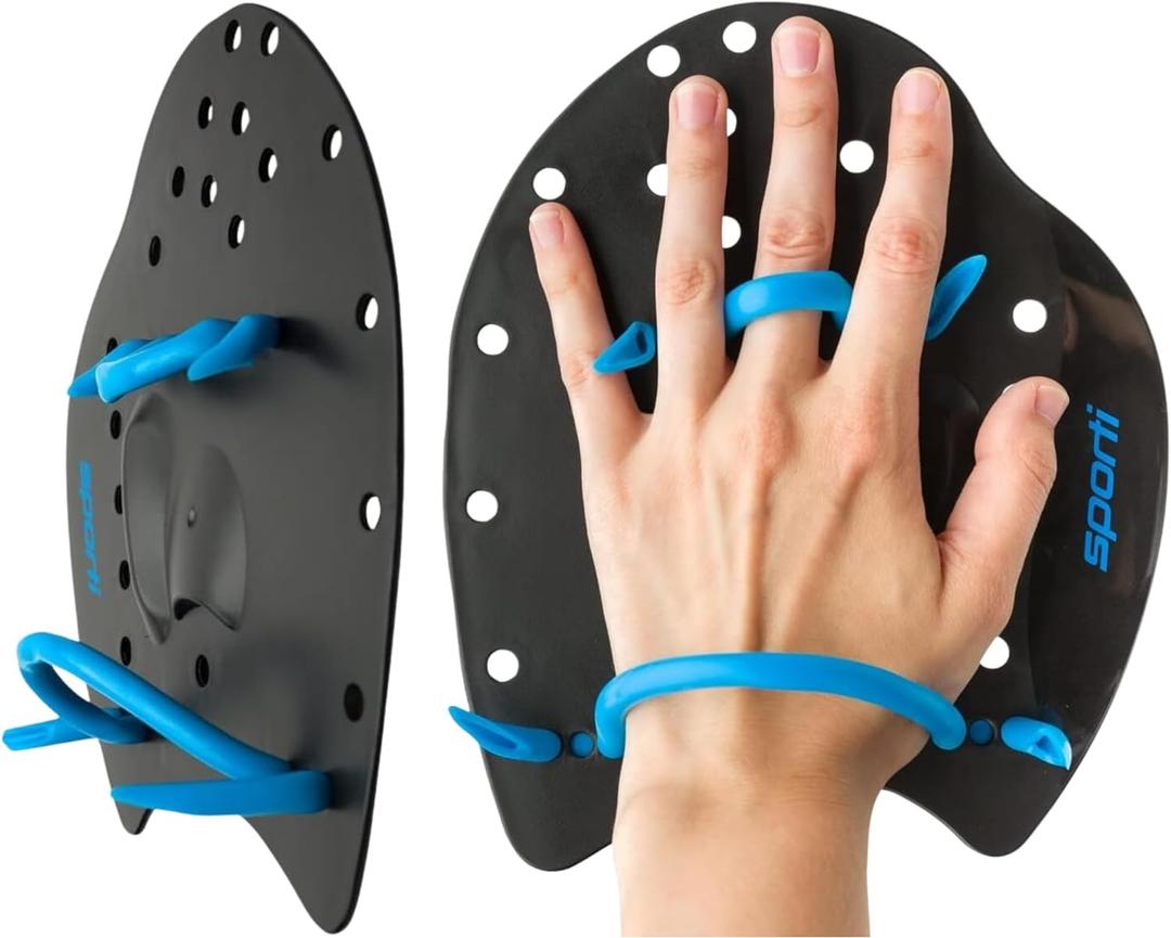 Power Swim Paddles for Lap Swimming - Adjustable Straps - Lap Swimming Gears - Hand Paddles for Adults & Kids (Large)