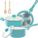 Pots and Pans Set, 7 Piece Nonstick Ceramic Cookware Set, Kitchen Induction Cookware Sets, Pots and Pans Non Stick with Stay Cool Handle, 100% PFOA Free, Turquoise (8" Skillet + 1.5QT Saucepan + 3QT Stockpot)