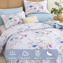 WONGS BEDDING Floral Quilt Set Queen Size, 3 Pieces Colorful Botanical Plants Pattern Bedspread Coverlet Set with 2 Pillowcases, Soft Lightweight Microfiber Bedding Set for All Season(96"90")
