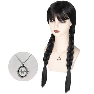 Yan Dream Women Long Black Braids Wig - Twisted Pigtail Halloween Cosplay Costume Party Wig for Adults