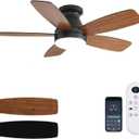 JSAITEE Ceiling Fans with Lights, 42 Inch Low Profile Ceiling Fan with Light and Remote/App Control, Flush Mount, Reversible, 3CCT, Dimmable, Noiseless, Brown Ceiling Fan for Indoor/Outdoor Use