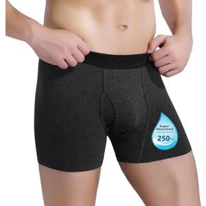 Mens Incontinence Underwear Washable Boxer Brief Absorbent Waterproof Boxer Shorts Urinary Elastic Cotton Boxer (Black)