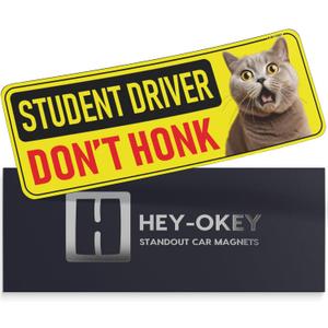 6 x Student Driver Magnet for Car - Funny Animals Please Be Patient Reflective Magnetic Bumper Sticker - Removable Novice Rookie Safety Attention Sign - Weather-Resistant - 10 x 3.5 inch (Cat)