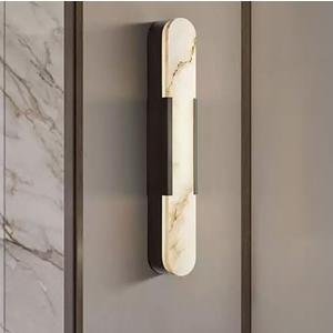 19.7" Natural Alabaster Wall Sconce Modern Brass Bedroom Bedside Marble Wall Lamp for Bathroom Indoor 7W LED Mirror Wall Light Vanity Light Fixtures Perfect for Hallway Living Room 3000K (Black)