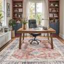 DEXI Area Rugs for Living Room, 8x10 Washable Low Pile Vintage Traditional Rug for Bedroom, Non Slip Large Indoor Carpet for Dining Office Nursery, Orange White