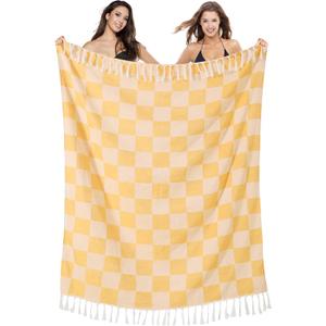 Antfuny Turkish Beach Towels Queen Quilt Blanket Thin Lightweight Cooling Large L Size Yellow Blanket for Summer Ice Cold Bedspread Linen Bed Sheet Hot Sleeper Items Breathable Comforter