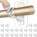 20 Pack No Drill Curtain Rod Brackets, Adhesive Rods Holder, No Drilling Curtains Hooks, Nail Free Stick on Curtain Hangers, Wall Damage-Free Clear Buckle for Bathroom, Living Room, Kitchen