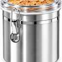Oggi Stainless Steel Kitchen Canister 152 fl oz - Airtight Clamp Lid, Clear See-Thru Top - Ideal for Kitchen Storage, Food Storage, Pantry Storage. Jumbo Size 8" x 8"., 152 Fluid Ounces